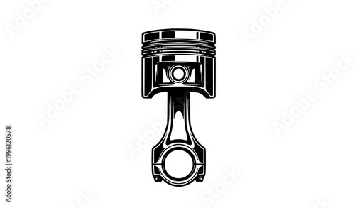 Vintage car engine piston vector silhouette with detailed mechanical design for automotive poster