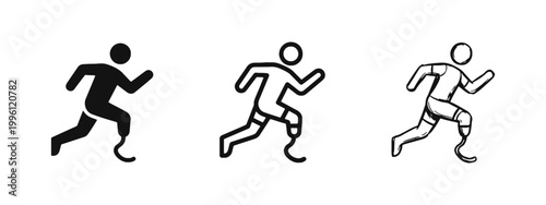 Disabled Athlete Runner with Prosthetic Leg Icon Set