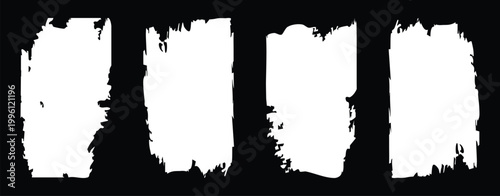 Rough brush stroke rectangle shape frame set. Square, rectangular border for text, abstract paint background. Vector illustration,