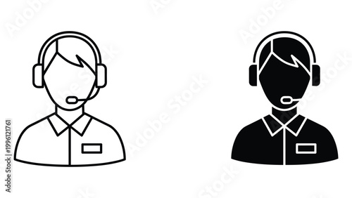 A customer service representative wearing a headset in both black and white