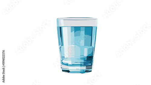 Glass of blue water on a white background with copy space