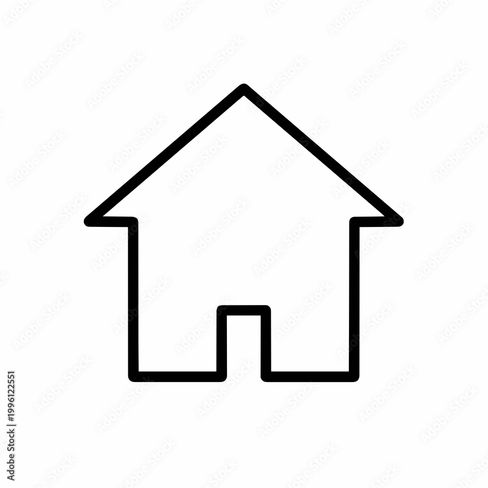 Fototapeta premium Simple line art of a house. Minimalist design with clean, bold outlines. White background enhances icon's clarity. Perfect for digital interfaces or web design. Ideal for real estate, home services
