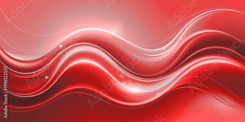 A dynamic red wave design, with a modern and artistic abstract illustration. The fluid curves and glossy textures create a sense of motion and visual energy.
