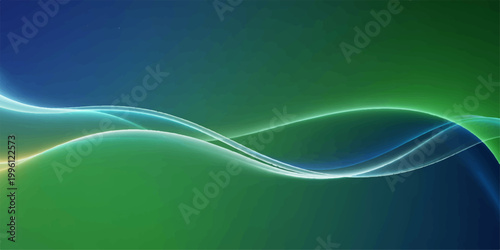 Abstract digital artwork showcasing an elegant, flowing design of intertwined green and blue luminous wave, evoking a sense of tranquility, energy, and interconnectedness.
