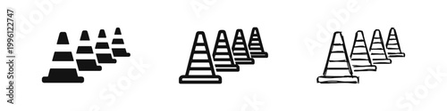 Obraz na płótnie Road Safety Traffic Cone Icon Set - Solid, Outline, and Hand-Drawn Styles