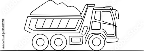 Simple Outline of a Dump Truck Loaded with Sand a White Background vehicle