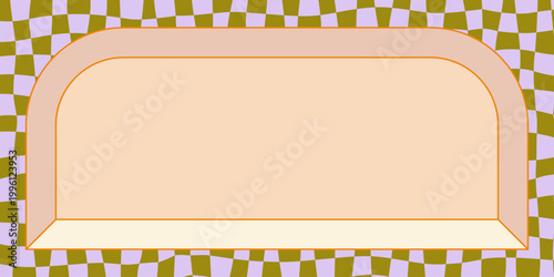 Psychedelic frame background with arched window shape on wavy green and purpl...