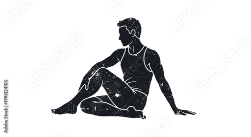 Man doing seated spinal twist yoga pose, silhouette illustration