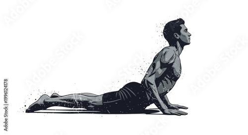 Man performing cobra yoga pose, fitness illustration