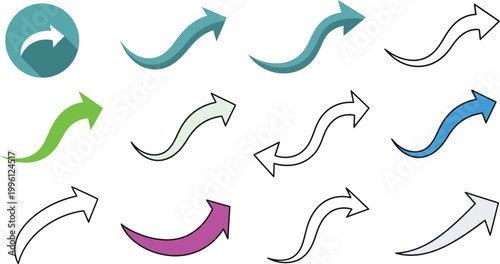 Collection of colorful arrows pointing upwards and suggesting progress