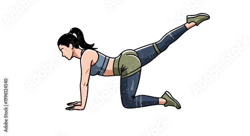 Woman doing donkey kick exercise with resistance band for glutes and legs