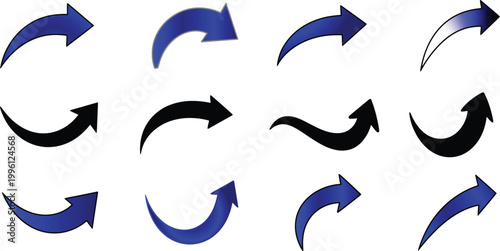 Collection of diverse arrow shapes blue and black directional indicators