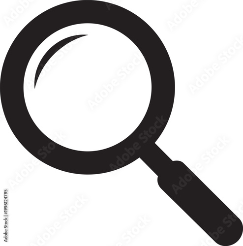 Magnifying glass icon vector, minimalist search symbol for web interface, black loupe illustration for discovery and investigation concepts