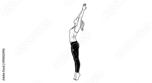 Woman stretching upwards in yoga pose, illustration