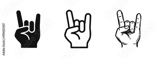 Rock Hand Sign Gesture Icon Set in Three Styles