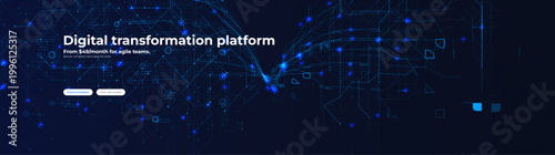 Digital transformation background, ai data network transition flow, future technology. Abstract tech futuristic innovation communication system banner backdrop concept design. Vector Illustration