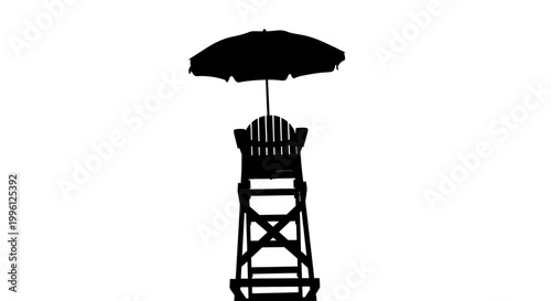 Lifeguard chair with umbrella silhouette.