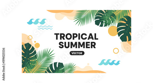 Vibrant tropical leaves create a cheerful, modern border. Ideal for marketing materials, website design, or social media posts seeking a fresh, energe