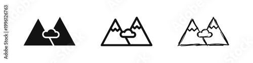 Mountain Peaks with Cloud Icon Set for Nature and Travel