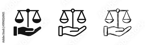 Scales of Justice and Hand Icon Set for Law and Equality