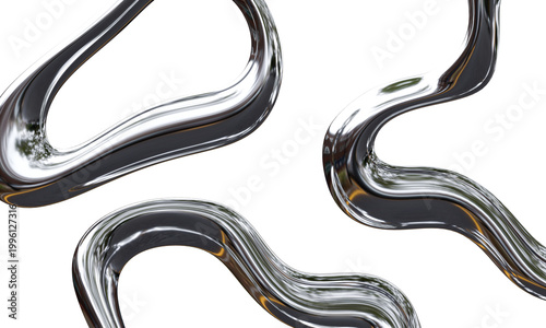 Abstract Liquid Chrome Curved Lines Background