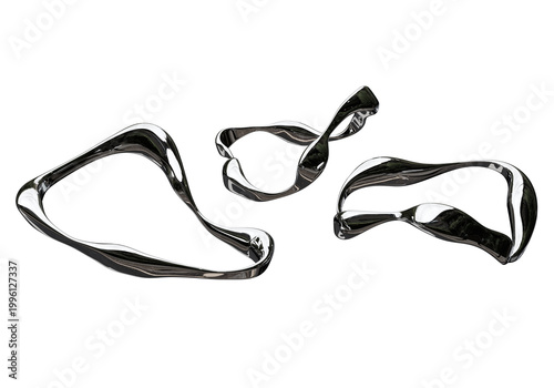 Liquid Metal 3D Abstract Shapes, Glossy Silver Flowing Elements