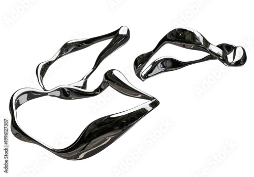 Set of Abstract Chrome Liquid Shapes, Futuristic Y2K Design Elements