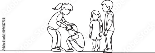 Continuous one line design of bullying in school. Minimalist style vector illustration. one line Icon drawing