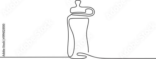Continuous one line drawing of Water bottle mockup. Single line drawing illustration of Gym water container. one line Icon drawing