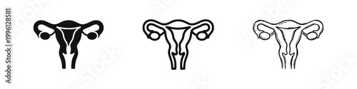 Uterus and ovaries female reproductive system anatomy icon set