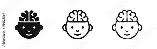 Brain intelligence icon set with child head symbol for early education
