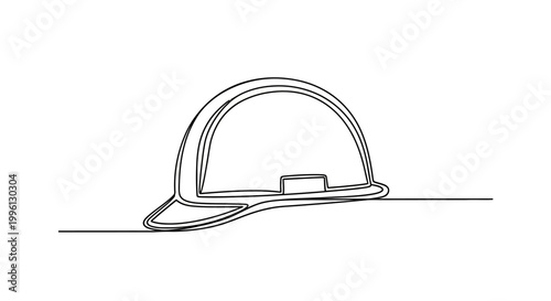 Single line drawing of a protective hard hat, a common safety equipment used in construction and industrial environments to prevent head injuries