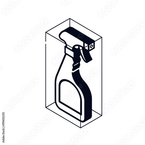 Isometric Illustration of a Spray Bottle in a Box.