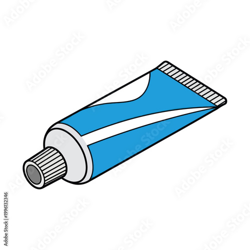Isometric Illustration of a Blue and White Toothpaste Tube.