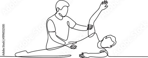 One continuous single drawing line art flat doodle physical therapist, person, physical therapy patient recovery indoor care. one line Icon drawing