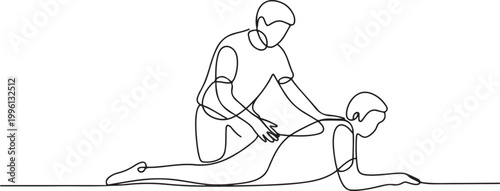 One continuous single drawing line art flat doodle physical therapist, person, physical therapy patient recovery indoor care. one line Icon drawing