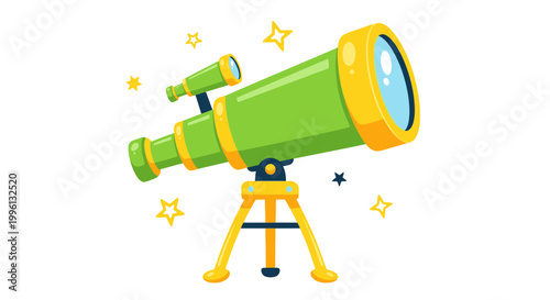 Fotografie Green telescope on tripod with stars, illustration, science and discovery concep