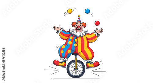 Happy Clown Juggling Balls on a Unicycle, Circus Performance
