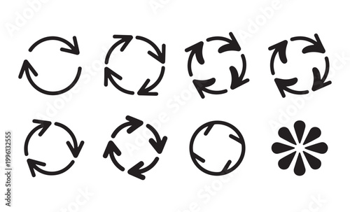 Outline style refresh icons featuring circular arrows for loading screens and software interface sets.
