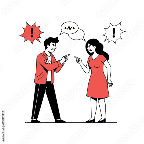 Couple arguing, pointing fingers, conflict, relationship problems, disagreement, stress