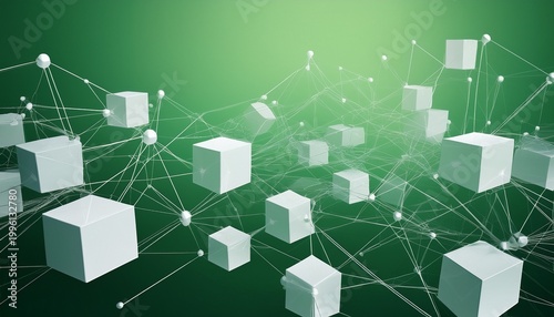 network connectivity white cubes green background interconnection