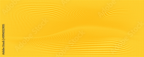Yellow halftone pattern. Retro comic gradient background. Bright orange pixelated dotted texture overlay. Cartoon pop art faded gradient pattern. Vector backdrop for poster, banner, advertisement