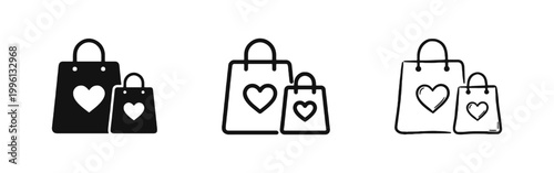 Shopping Bag with Heart and Customer Loyalty Icons Set