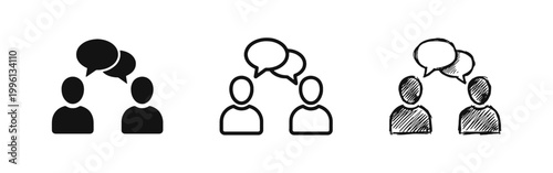 People Chat and Conversation Icon Set for Dialogue and Communication Support