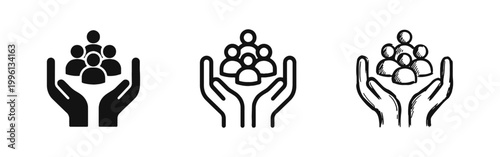 Hands Holding People Icons Representing Community Care Support and Social Insurance
