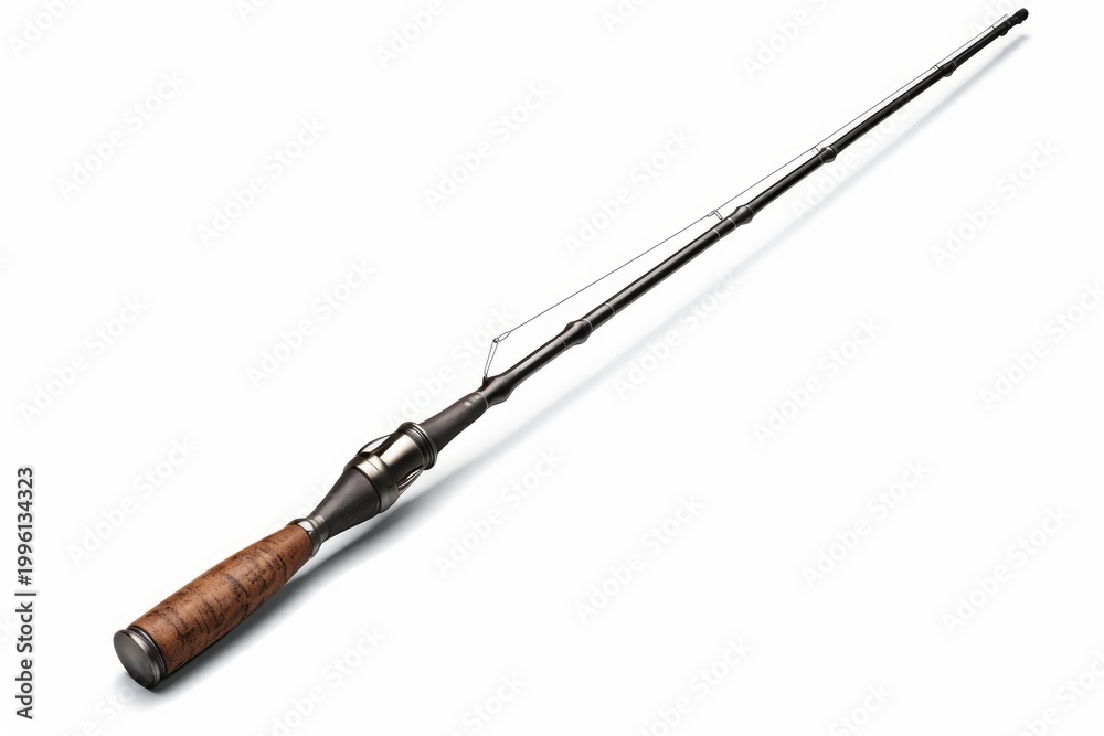Fototapeta premium Fishing rod equipment with carbon fiber shaft and cork handle providing a recreational hobby