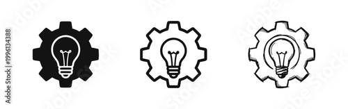 Lightbulb Inside Gear Icon Set for Innovation Creativity and Process Strategy