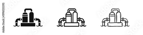 Industrial Factory Refinery Icon Set with Pipes and Water Infrastructure