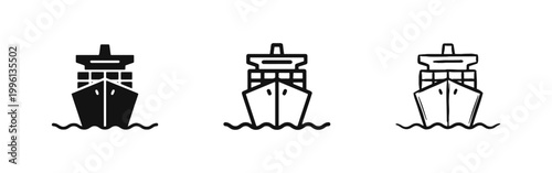 Cargo Container Ship Icon Set for Logistics and Maritime Shipping