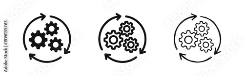 Gears and Cycle Process Icon Set for System Integration and Workflow